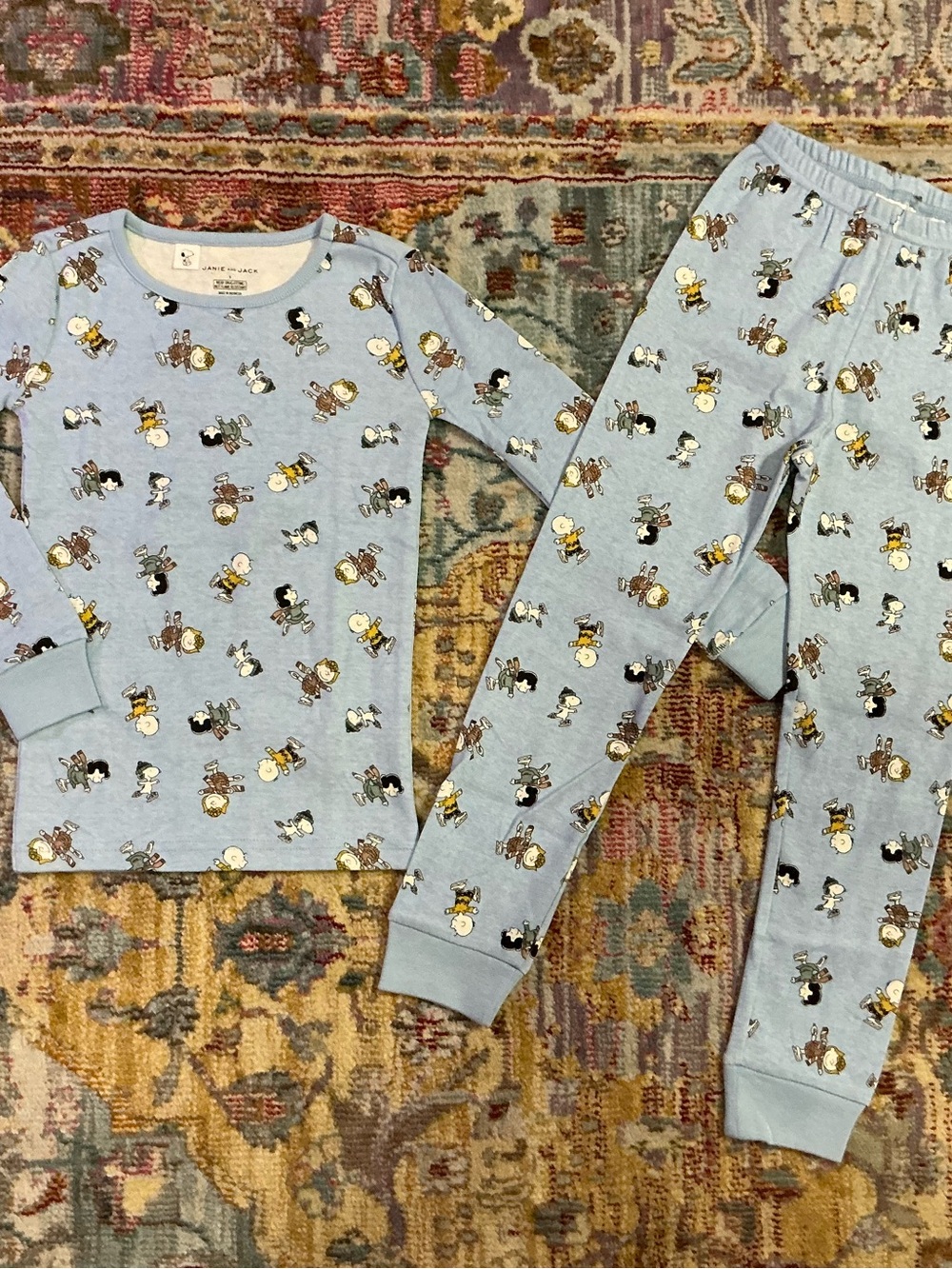 Janie & Jack Peanuts Snoopy light blue winter ice skating pajamas 5